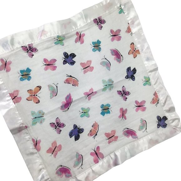 Lulujo Lovey Security Blanket Butterfly Butterflies Satin Muslin Cotton 17" Sq. - Picture 1 of 5